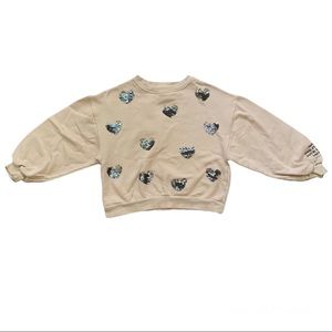 Zara Girls Boxy Sequin Hearts Sweatshirt